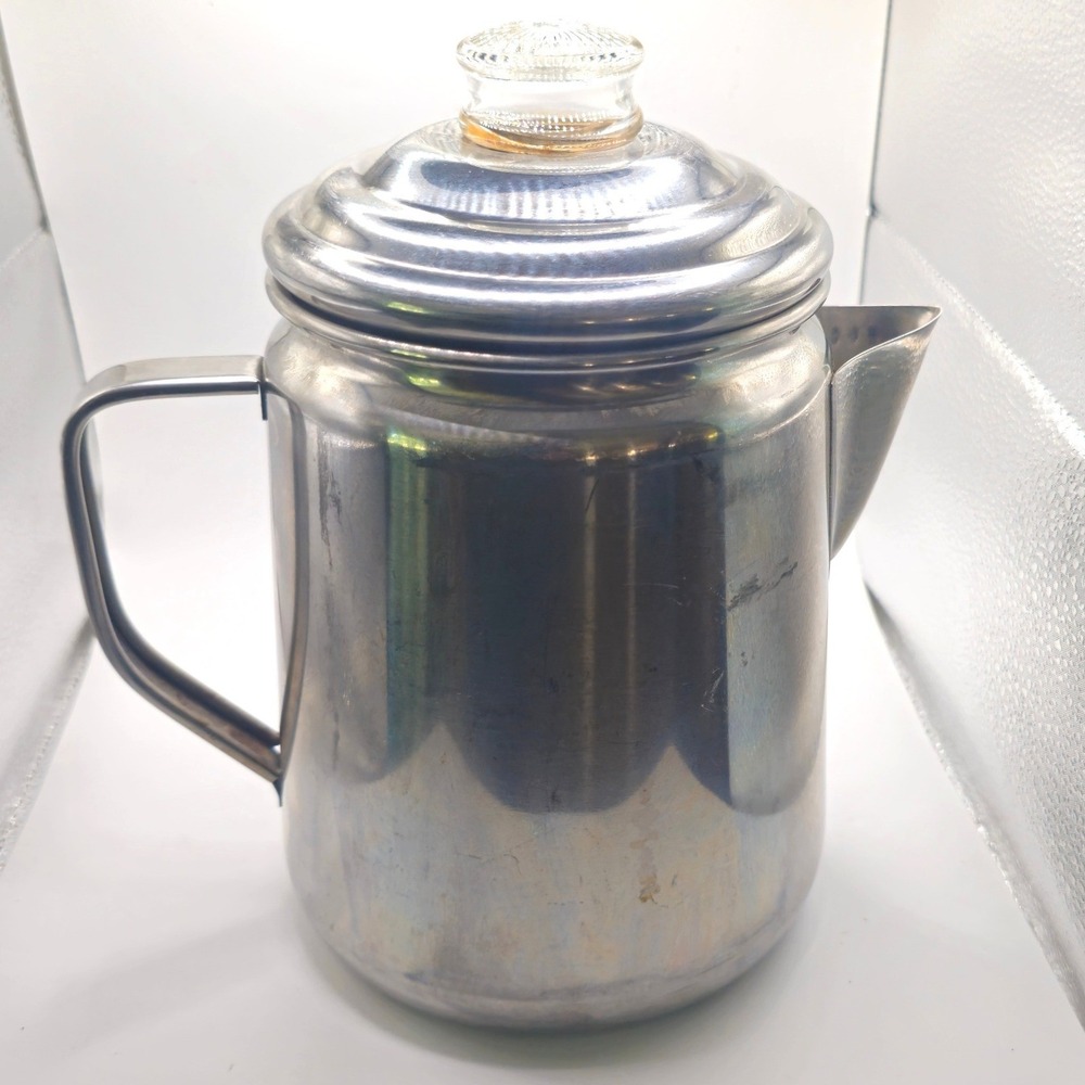 Coleman 12 Cup Stainless Steel Coffee Percolator Stovetop Camping Pot Glass Knob